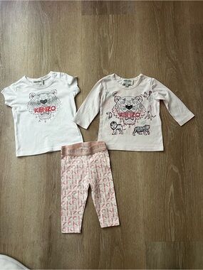 Kenzo Kids Pink & White Tiger Graphic Tee and Logo Leggings Set